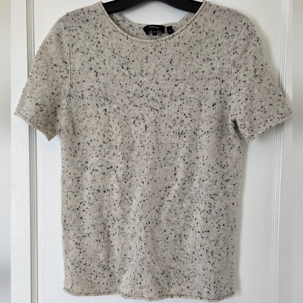 Theory Speckled Cashmere Short Sleeve Sweater